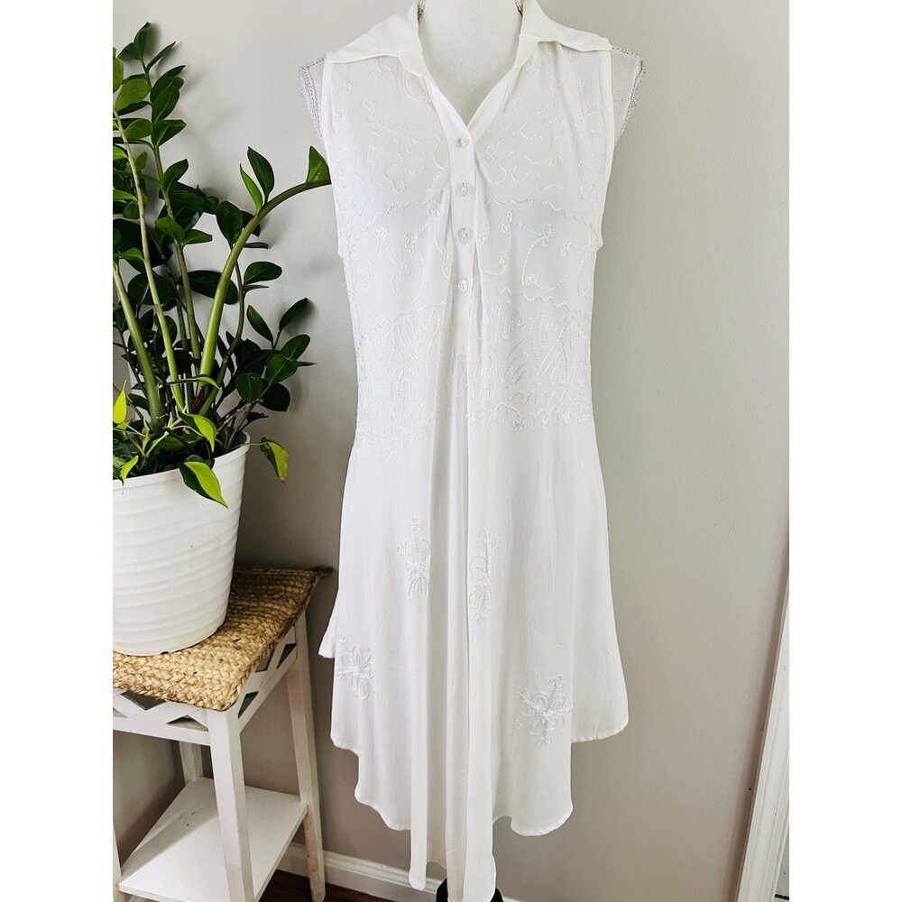 Jessica Taylor White Collared Button Down Dress Lagenlook Resortwear One Size